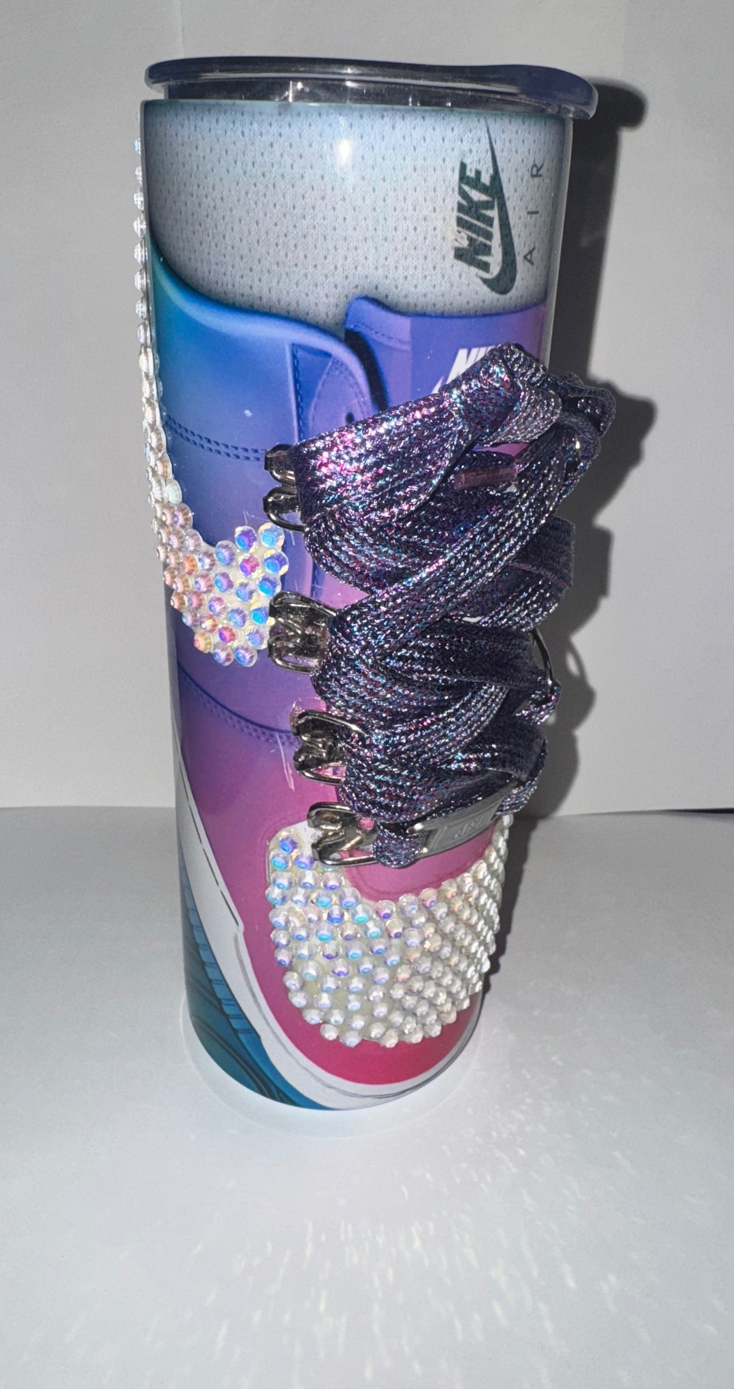 RTS - 20 OZ STAINLESS STEEL SUBLIMATED RAINBOW NIKE AF1 W/ 3D LACES & RHINESTONES (Copy)