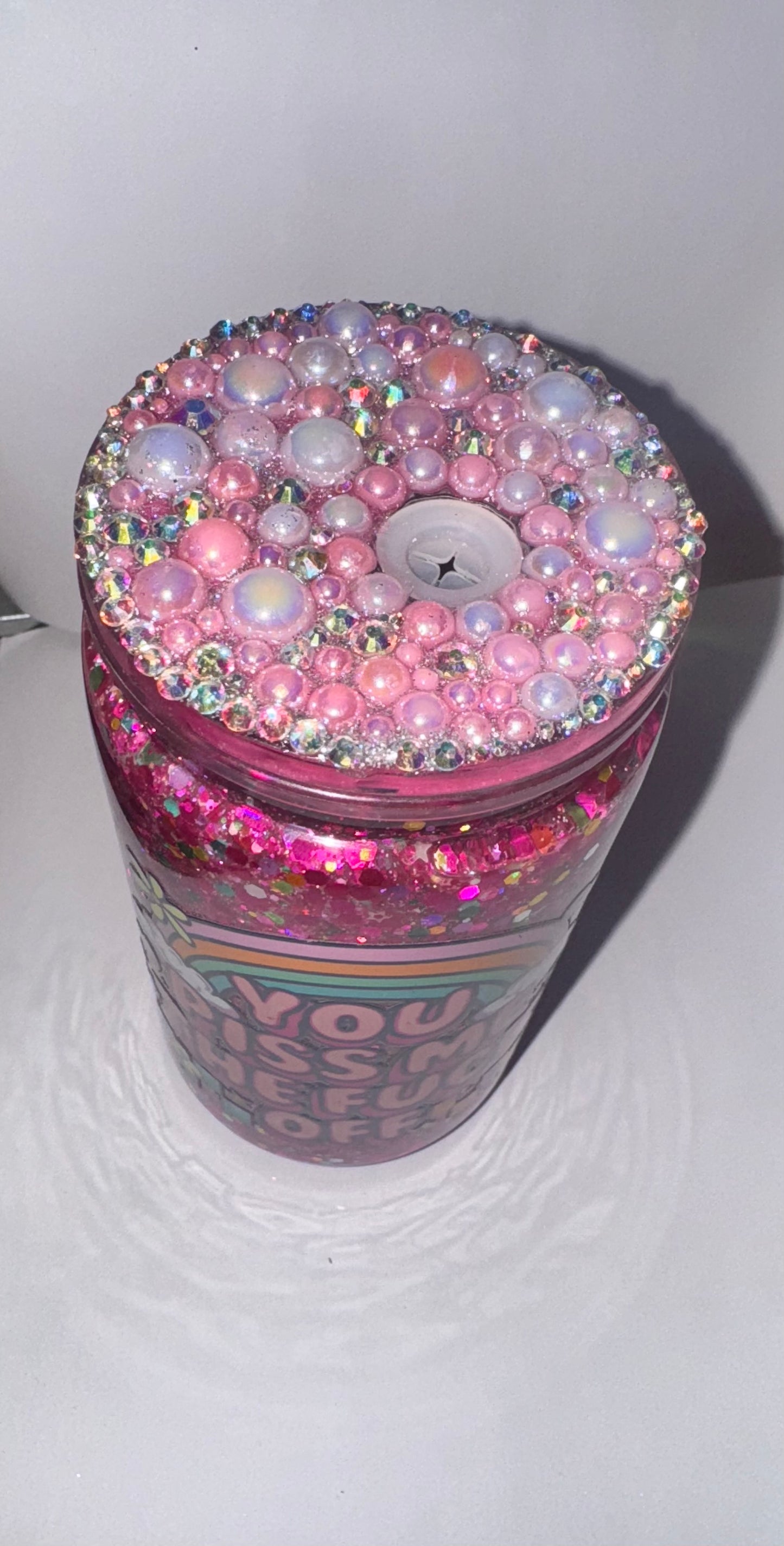 RTS - 16OZ SNOWGLOBE W/GLOW GLITTER & BLING LID